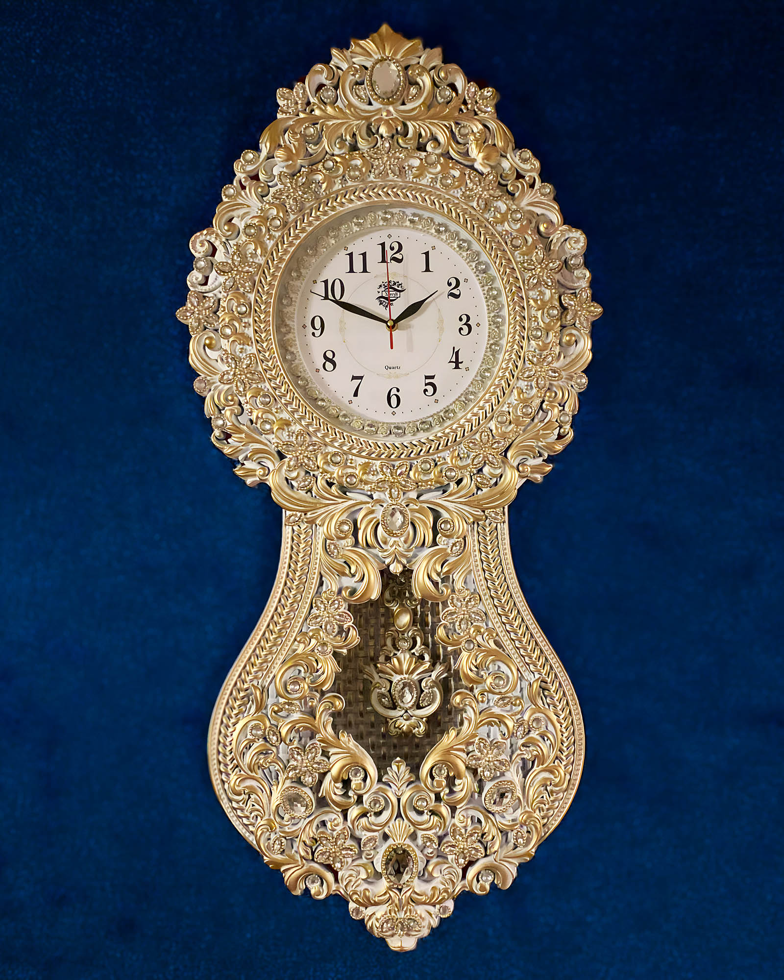 Gold-White, Stone Detailed Wall Clock