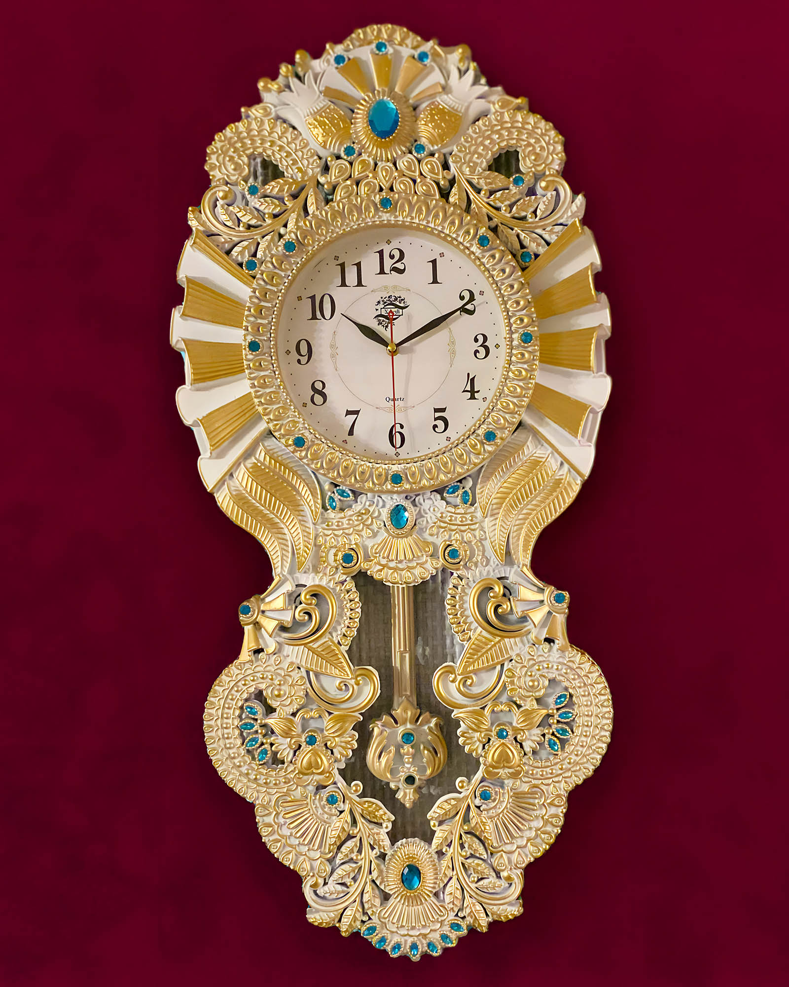 Turquoise Stone, Gold-White Wall Clock