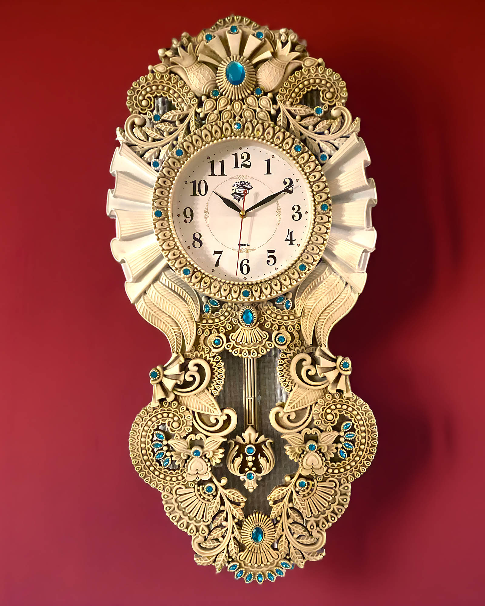Vintage, Turquoise Stone, Gold Wall Clock